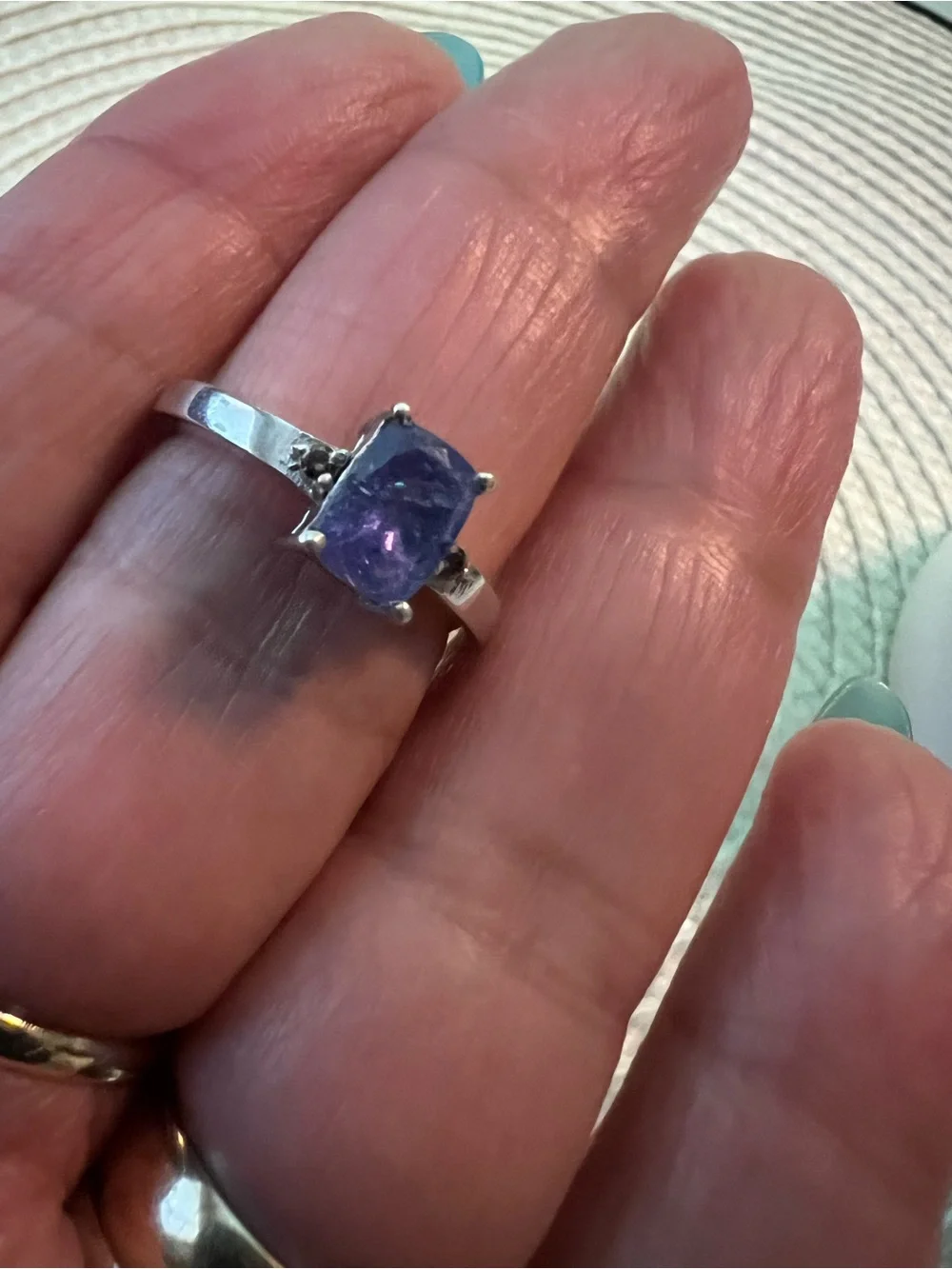 GENUINE TANZANITE 925 PURPLE CUSHION-CUT GEMSTONE SILVER RING